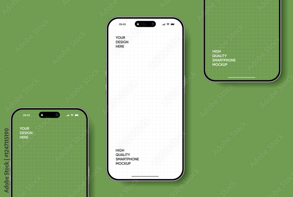Poster Realistic smartphone mockup. Mobile phone vector with isolated on white background. Device front view. 3D mobile phone with shadow. Realistic, high quality smart phone mockup for ui ux presentation.