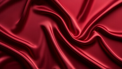 Fototapeta premium Crimson red silk fabric background - smooth, elegant folds and evenly lit