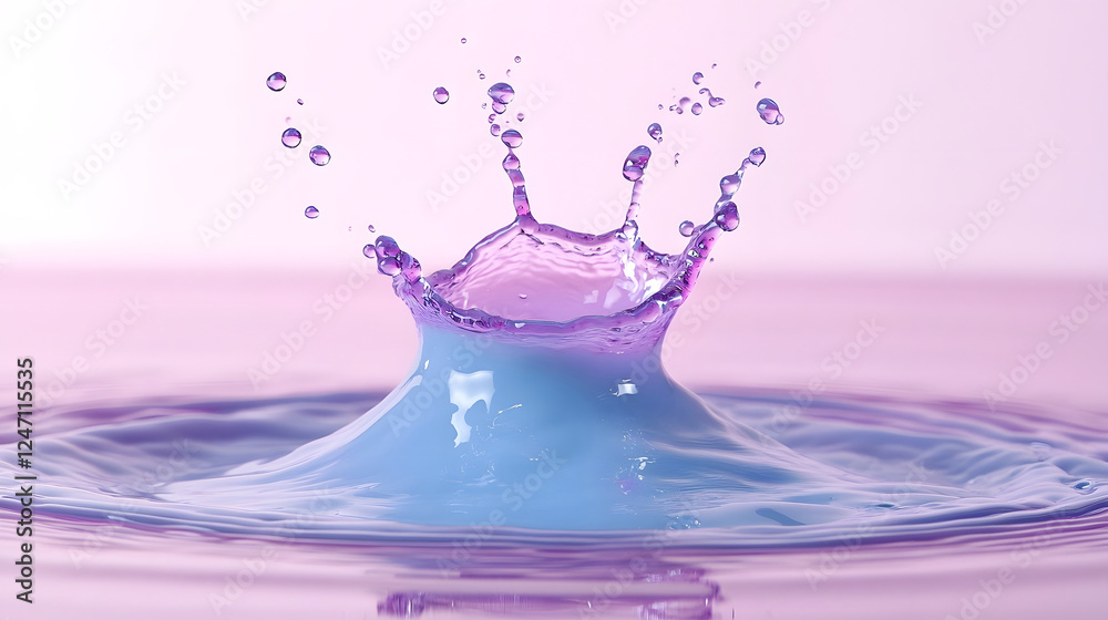 Poster Captivating splash of vibrant blue and purple hues capturing the dynamic flow and motion of liquid in an display  The image showcases the mesmerizing power and beauty of water in a refreshing
