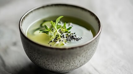 Gourmet Green Soup in a Rustic Bowl