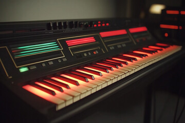 Colorful illuminated keys on a vintage keyboard