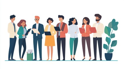 Obraz premium Finding new employees made easy with laptops, tablets, and online paperwork. Join the queue for job openings and interviews without the wait.