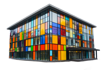 Vibrant glass facade design modern architecture urban environment isolated on transparent background