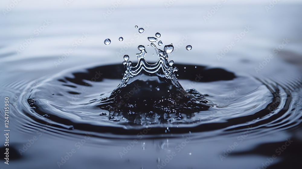 Poster Captivating water splash with dynamic liquid droplets creating an elegant minimalist and design  The image showcases the beauty and energy of nature s fluid movements in a clean pure
