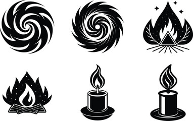 Tribal Fire Flame Tattoo Designs Six Black vector illustration