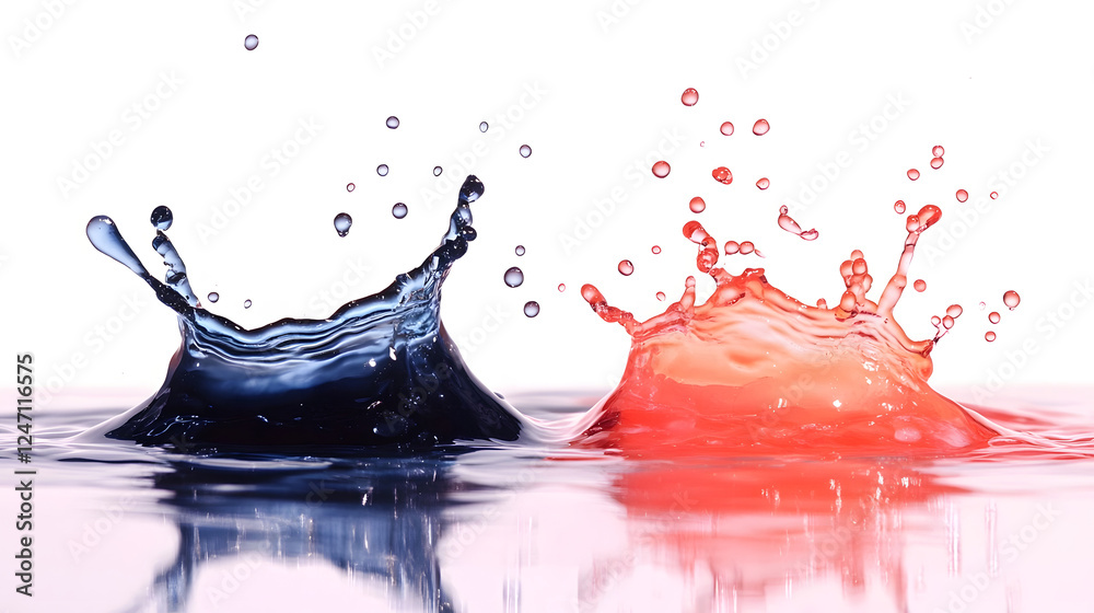 Poster colorful water splash motion abstract art photography dynamic liquid droplets and ripples in blue an
