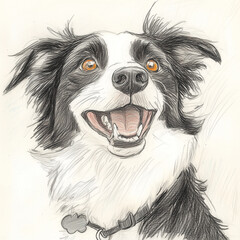 Fototapeta premium Whimsical Colored Pencil Drawing of a Happy Border Collie