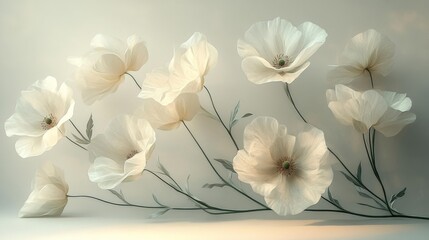 Elegant White Flowers Sprawling on a Gentle Background. Generative AI