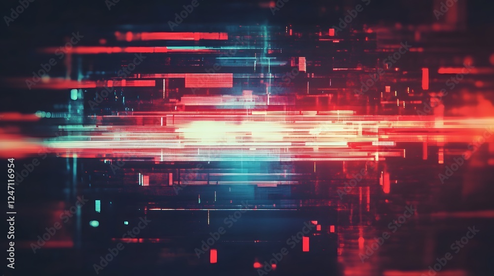 Poster Dazzling neon lights and dynamic digital abstract with futuristic technology motifs create a mesmerizing luminous backdrop  The vivid colors distorted patterns