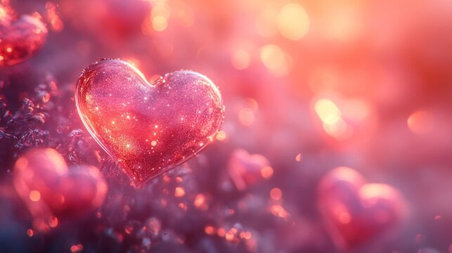 Glittering Heart Shape on Red Bokeh Background. Generative AI