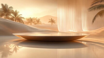 Luxury Desert Oasis with Golden Sunset Ambience. Generative AI