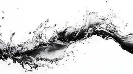 Dramatic black and white image capturing the powerful chaotic motion and energy of a large water splash or wave  The abstract minimalist composition highlights the fluid dynamics turbulence