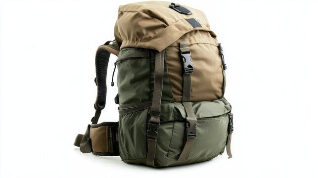 Isolated image of a durable backpack on a white background, ideal for promoting outdoor gear or travel accessories.