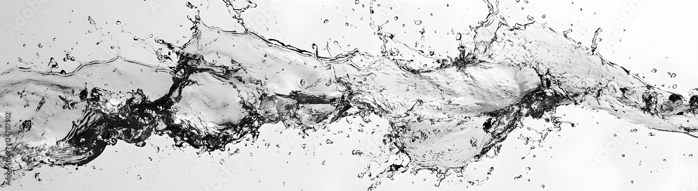 Poster dramatic monochrome abstract art design featuring dynamic liquid splash water motion and powerful ch