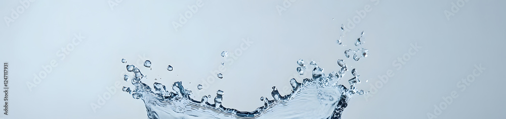 Poster Dramatic water splash creating a crown like shape against a glossy reflective surface  The motion and flow of the liquid is captured in a dynamic