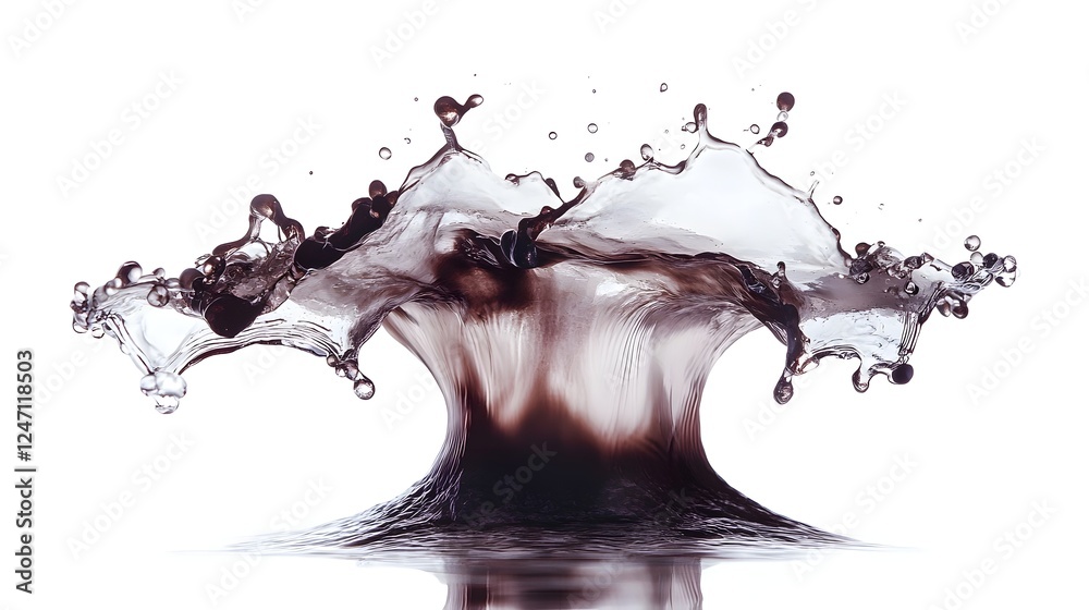 Poster Dramatic water splash with vibrant color and dynamic fractal liquid forms creating an and energetic visual composition that captures the power and beauty of water in motion