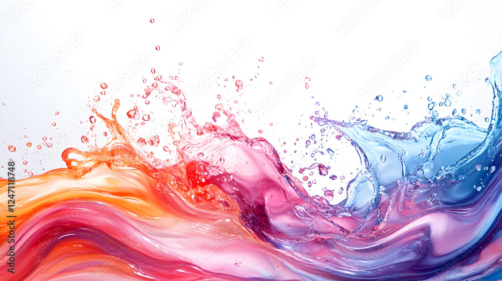 Leinwandbilder dynamic and colorful liquid splash abstract digital art watery background with vibrant flowing waves