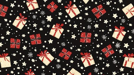 Festive Gift Boxes with Stars and Snowflakes on Dark Background for Holiday Season Celebration.