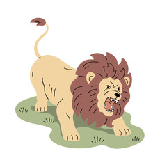 An angry lion with a mane. African animal predator. Wild big cat. Wildlife and fauna. Vector illustration isolated on white background