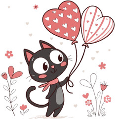 Cute black cat for Valentine's Day