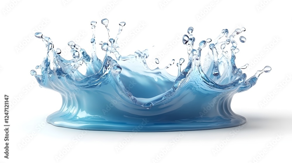 Poster Elegant and serene blue water splash with dynamic fluid motion frozen bubbles and a calm refreshing atmosphere  This abstract image showcases the natural beauty and purity of water in a manner