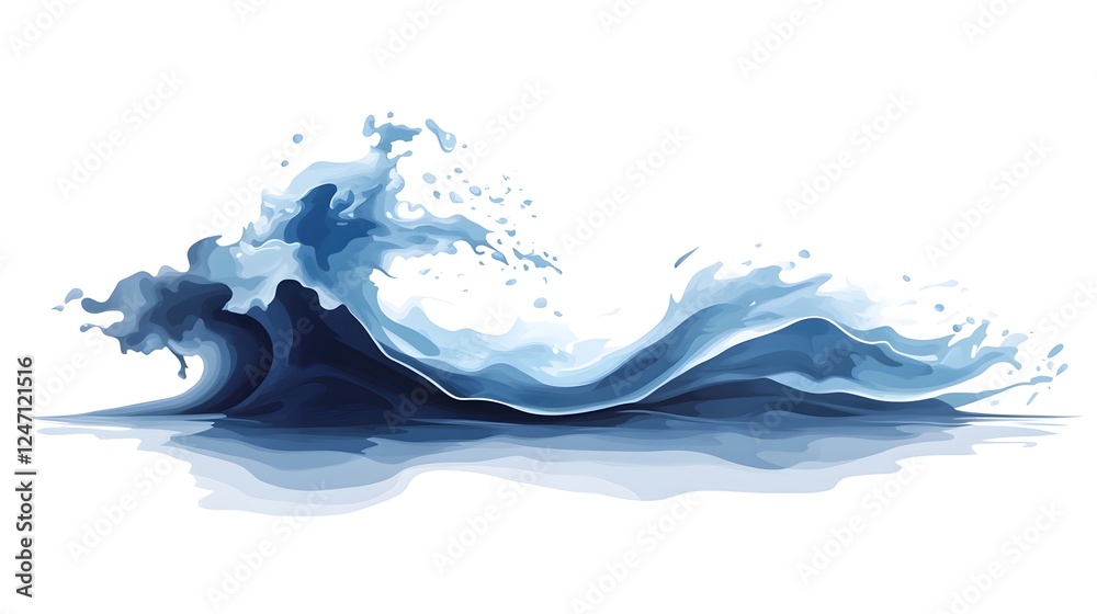 Poster ethereal flowing ocean wave splash forming an abstract surreal digital landscape minimalist monochro