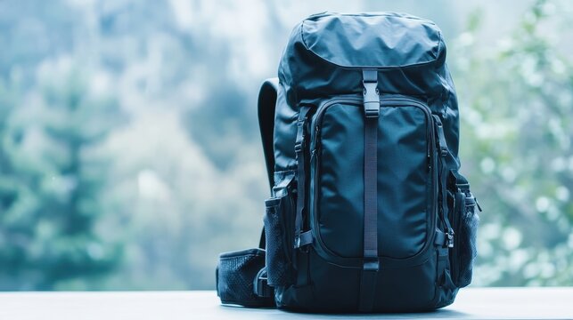 Close-up of a stylish travel backpack on a white surface, ideal for promoting outdoor or adventure gear.