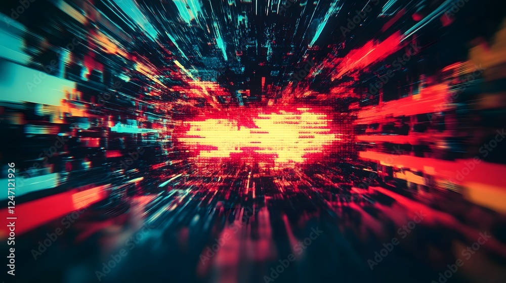 Poster Explosive cosmic glitch burst of luminous digital energy and surreal kinetic power  Vibrant abstract explosion of light motion and technology creating a mesmerizing dynamic