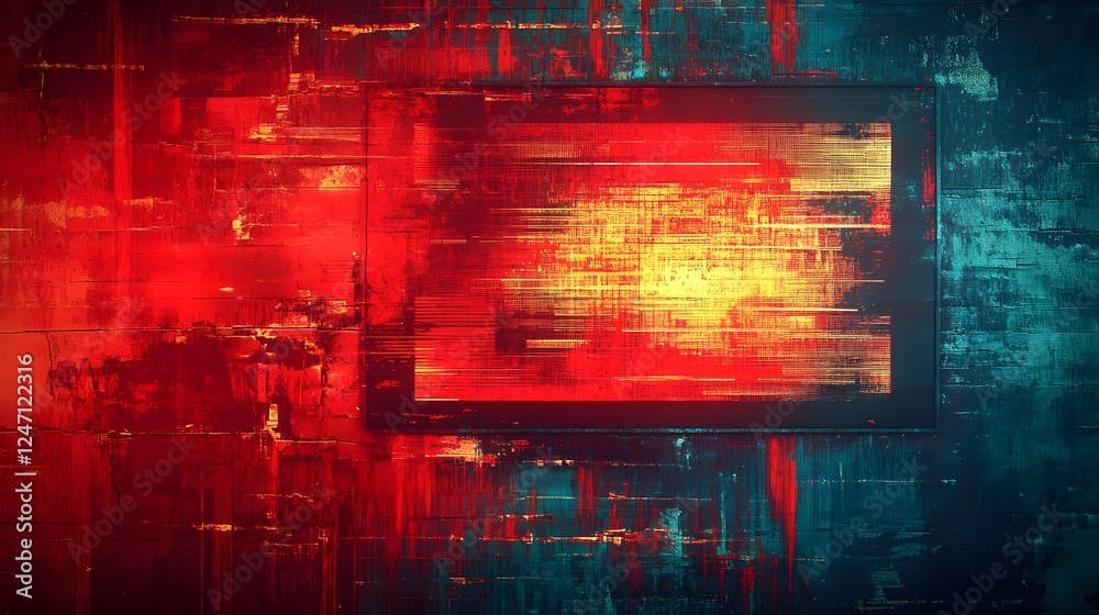 Aufkleber Fiery Fractal Vortex   Explosive and Dynamic Digital Artwork Featuring Futuristic Neon Lights Distorted Patterns and Captivating Geometric Designs
