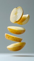 Sliced ​​Fruits, Vegetables and Greens Floating with Water Drops, Abstract Image, Texture, Pattern Background, Wallpaper, Cover and Screen for Smartphone, PC, Laptop, 9:16 and 16:9 Format