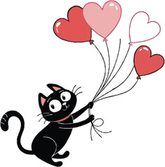 Cute black cat for Valentine's Day