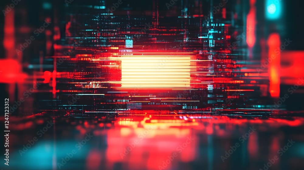 Fototapete Futuristic digital landscape with glowing neon lines particles and data visualization elements  Abstract high tech and innovative background with a dynamic captivating and visionary appearance