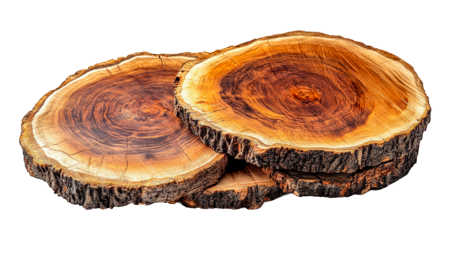 Crafting unique wooden from natural tree slices home images isolated on transparent background