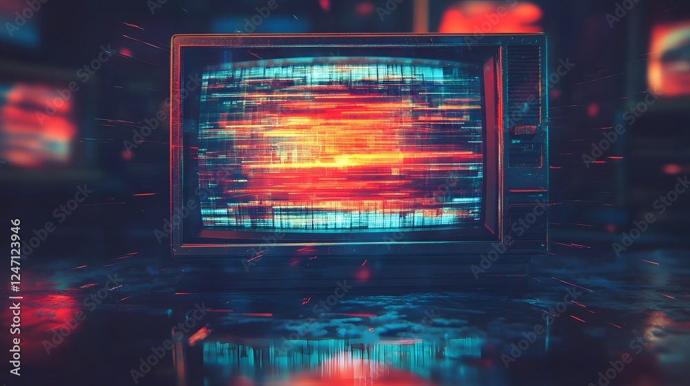 Poster Glitch Art Digital Abstract Background with Neon Lights and Chaotic Visual Effects  Dynamic futuristic and surreal digital art with distortion interference and data inspired textures and patterns