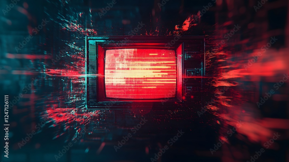 Leinwandbilder Mesmerizing abstract background featuring a distorted glitched digital fractal pattern with vibrant neon lights psychedelic colors and surreal cyberpunk inspired visuals  This futuristic