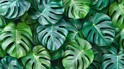 Lush tropical monstera leaves background