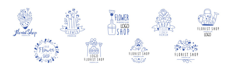 Flower Shop Logo Design and Florist Boutique Emblem Vector Set