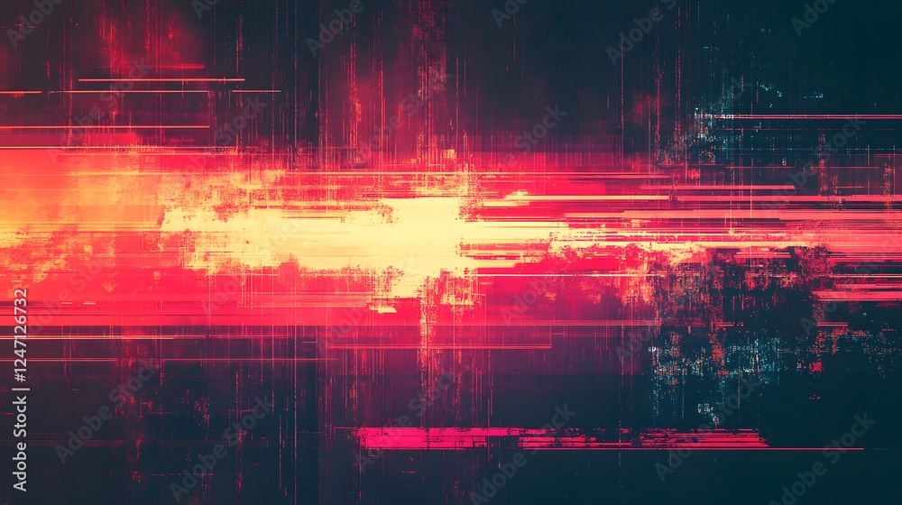 Poster Mesmerizing abstract digital image featuring a vibrant glitch effect with dynamic energy chromatic distortions and a futuristic visually striking appearance