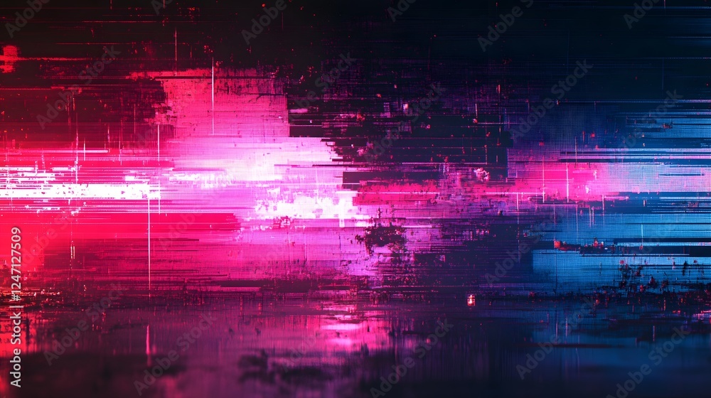 Poster Mesmerizing digital abstract art featuring a dynamic composition of vibrant colors glitches and distortions that creates a captivating futuristic and ethereal atmosphere