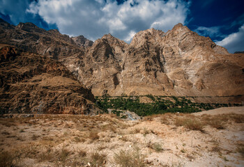 A mountain range with a valley in between