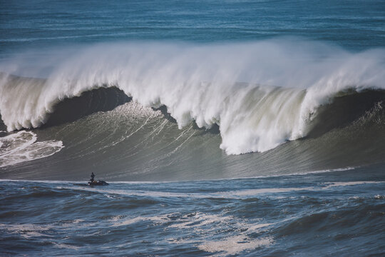 Extreme Ocean Waves at Mavericks Rolling in with Surf Rescue Jet Ski