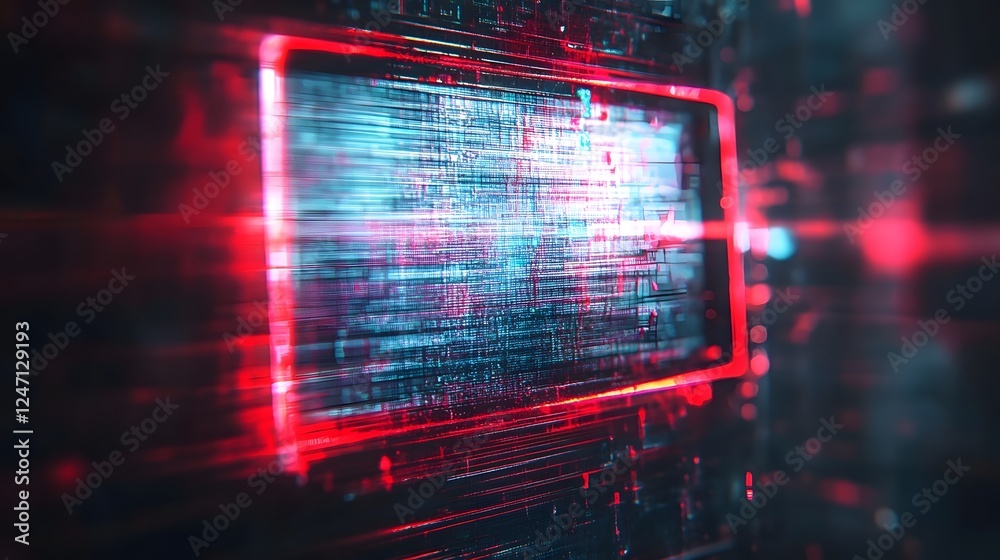 Poster Mesmerizing futuristic digital backdrop with abstract neon glitch patterns fractal lights and dynamic data visualization  Cyberpunk inspired sci fi matrix with a surreal experimental