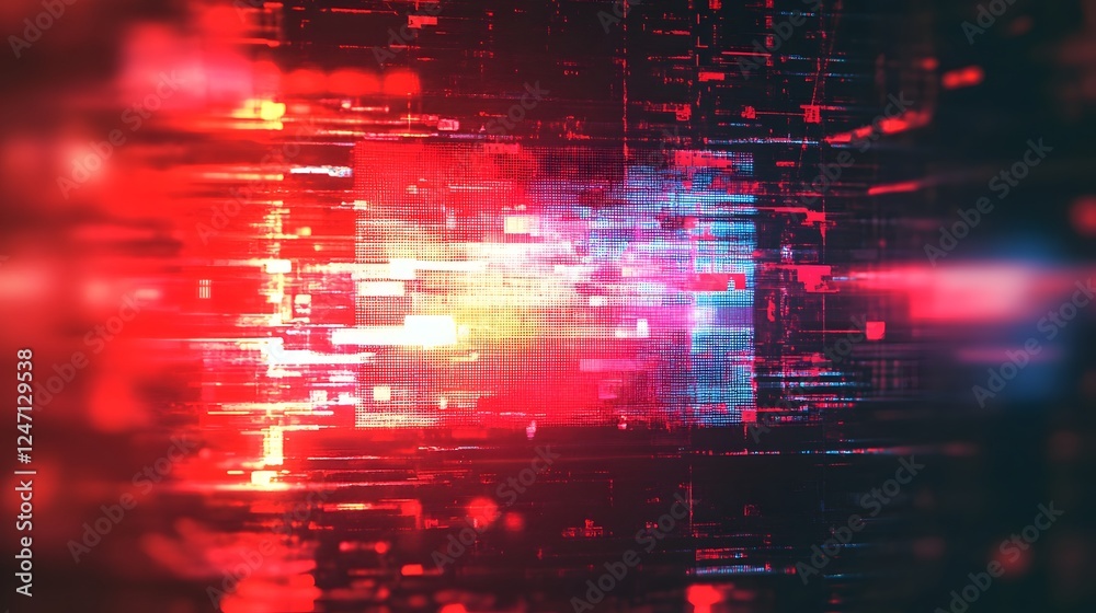 Fototapete Mesmerizing Futuristic Digital Matrix with Vibrant Glowing Fractal Patterns and Pulsating Energy  Abstract technology background with dynamic luminous and shimmering data visualization