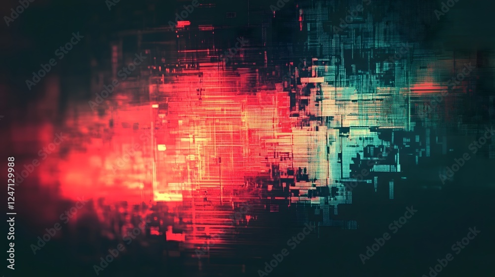 Poster Mesmerizing neon glitch abstract digital art with dynamic fractal patterns vibrant cosmic visuals and a futuristic technological energy  This experimental procedural artwork creates a mesmerizing