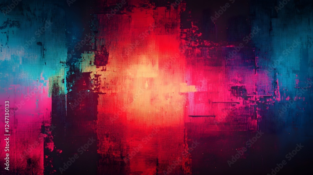 Aufkleber Mesmerizing Surreal Digital Artwork with Vibrant Glitch Inspired Textures and Distorted Chromatic Layers  Captivating abstract composition featuring dynamic avant garde visuals with intense colors
