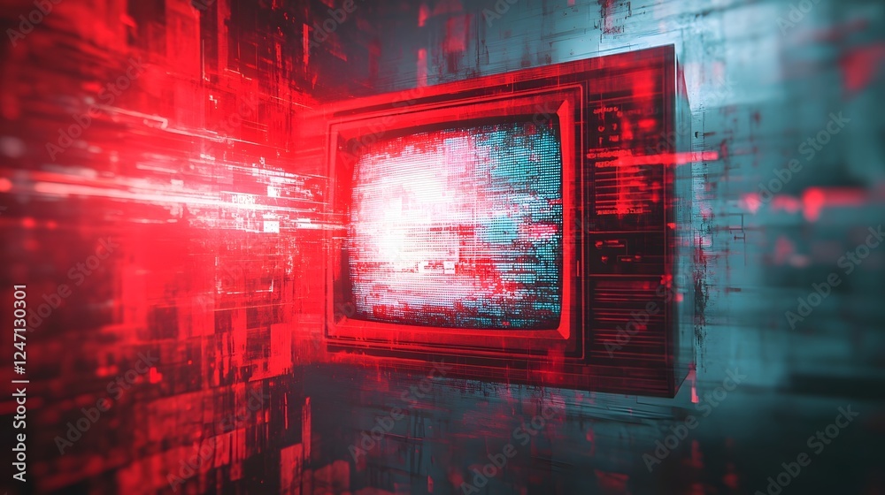 Aufkleber striking abstract digital art with glitch effects neon colors and futuristic cyberpunk inspired scre