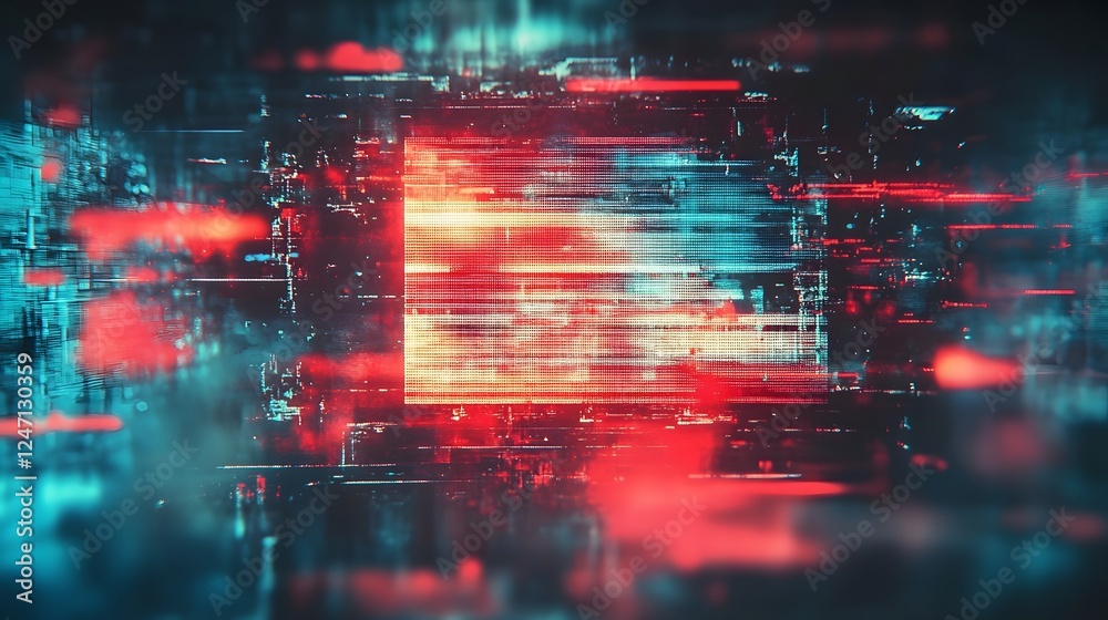 Poster Striking and visually captivating digital abstract art with glitched distorted effects vibrant neon colors and dynamic energetic motion  This futuristic experimental artwork creates a surreal
