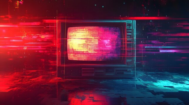 Retro glitch neon abstract futuristic lighting digital art background with vibrant colors distorted patterns and a sense of technological obsolescence and nostalgia