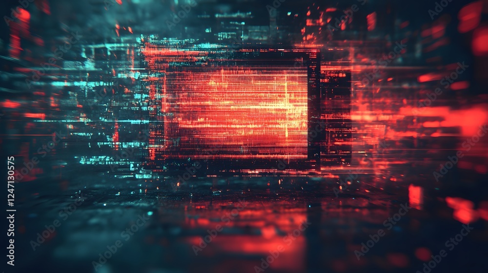 Aufkleber stunning and abstract digital fractal pattern with futuristic glitch effects vibrant neon lighting a