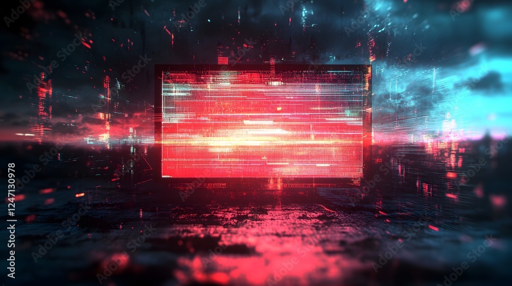 Leinwandbilder Stunning futuristic cityscape with towering glowing skyscrapers and illuminated sci fi architecture set against a dramatic stormy backdrop creating a captivating and dystopian atmosphere